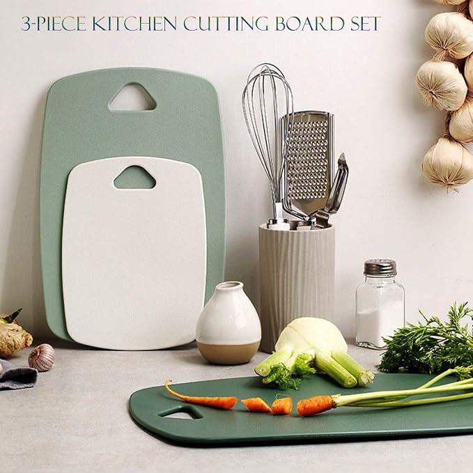 Cutting Boards for Kitchen, Plastic Cutting Board Set of 3, Thick Chopping - Image 2