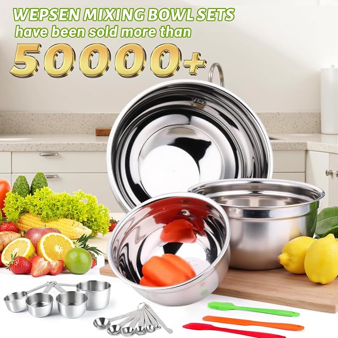WEPSEN Mixing Bowls with Lid Set, Measuring Cups and Spoons, Egg Whisk - Image 2
