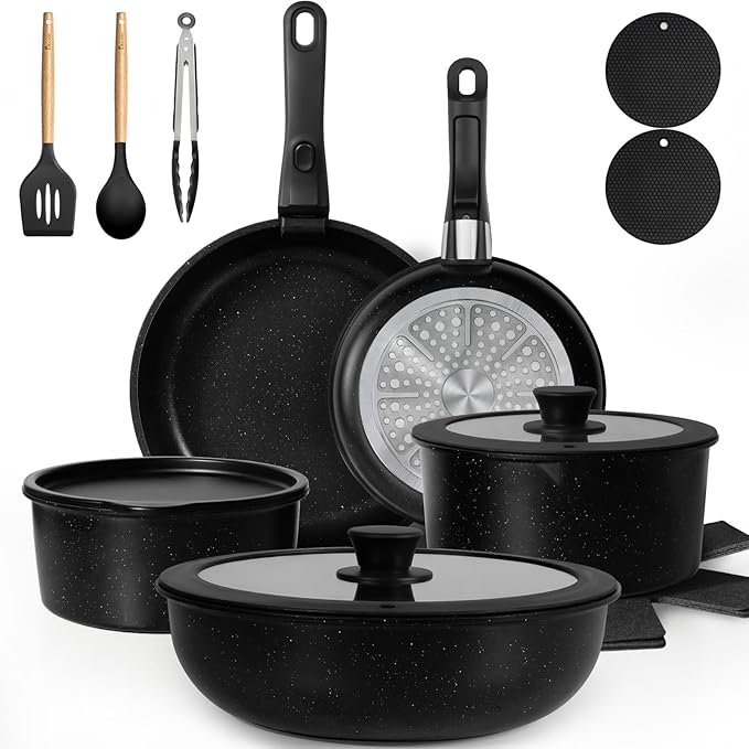KIKCOIN 20 Pcs Pots and Pans Set Non Stick, Detachable Handle Cookware Sets by Kikcoin