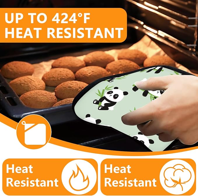 Cute Panda Oven Mitts and Pot Holders Sets 4Pcs, Extra Long Oven Gloves - Image 4