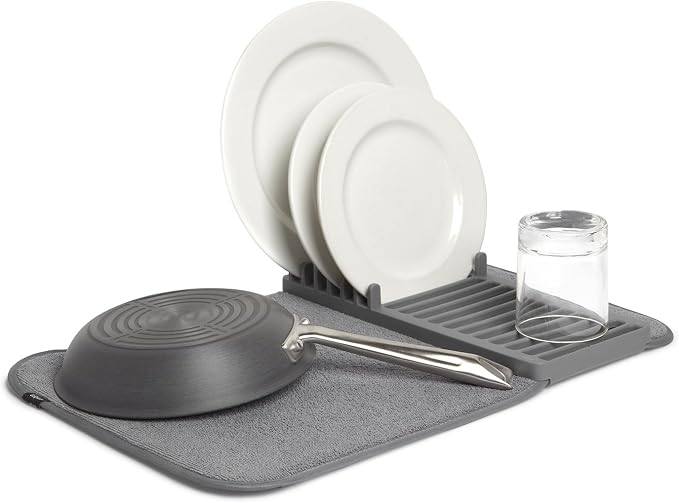 Umbra Udry Dish Rack and Microfiber Drying Mat – Space-Saving Design Folds Up by Umbra