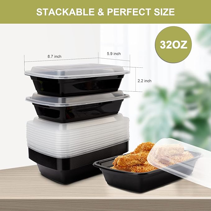 Ezalia 50 Pack- Meal Prep Containers 32oz, Plastic Food Prep Containers Reusable - Image 6