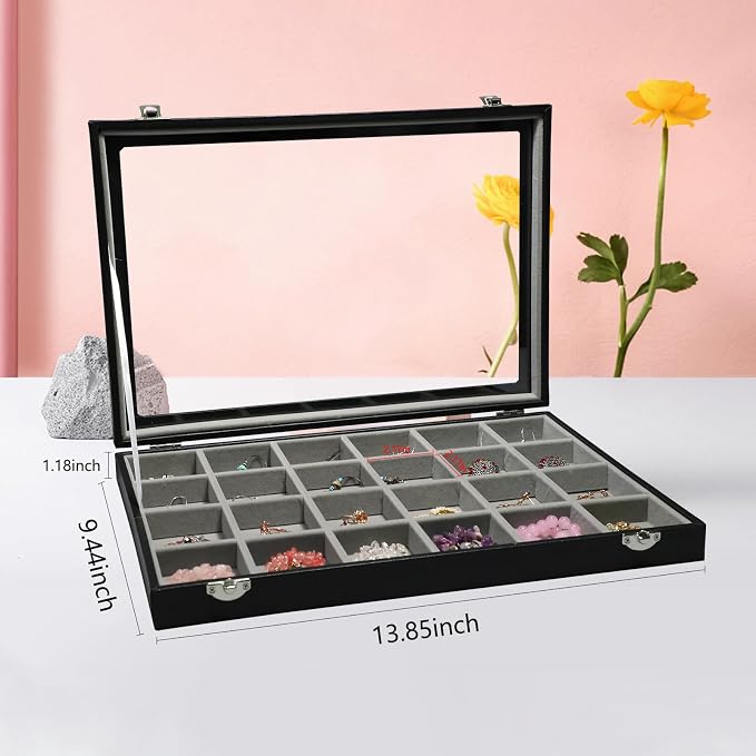 Stratalife Earring Organizer Velvet Jewelry Organizer Box 24 Grid Earring Tray - Image 3