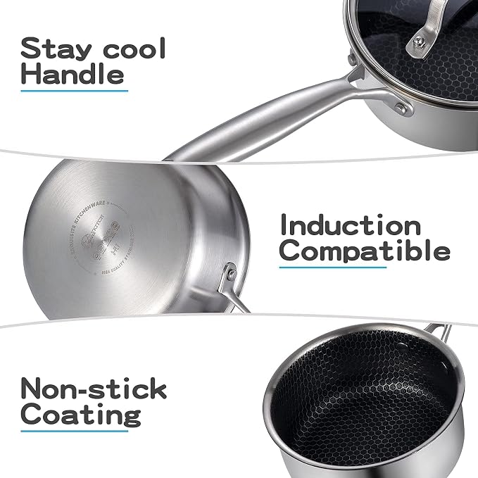 LOLYKITCH 2.5 QT Hybrid Tri-Ply Stainless Steel Non-Stick Saucepan - Image 6