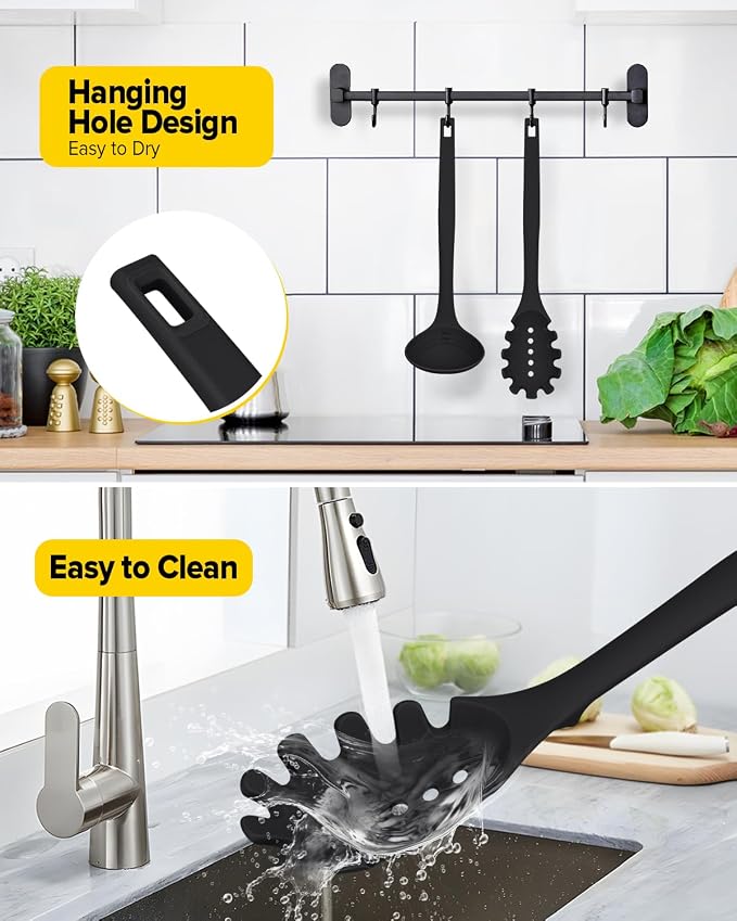 Silicone Pasta Fork and Soup Ladle Set, Heat Resistant Non Stick Kitchen - Image 6