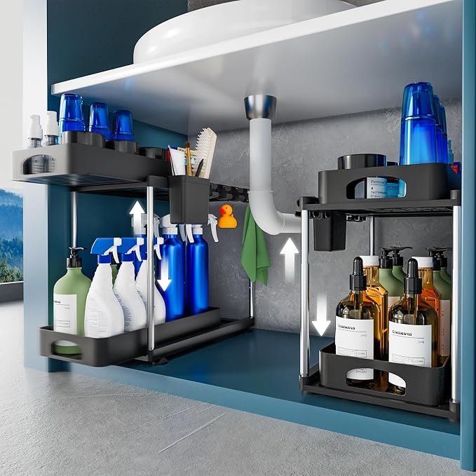 VERIFOST 2 Pack Under Sink Organizer, 2 Tier Under Sink Organizers and Storage by VERIFOST