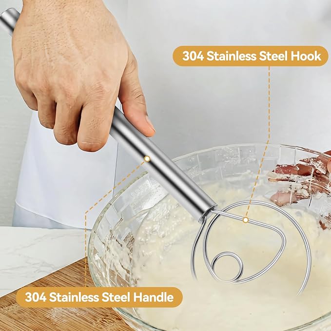Danish Dough Whisk Stainless Steel Hook Dutch Baking Tool Bread Sourdough Mixer - Image 7