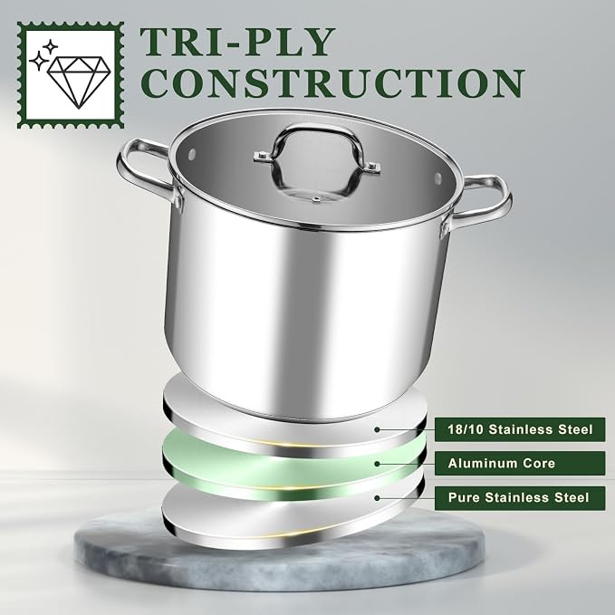 Leonyo Stainless Steel Stock Pot, 24QT Large Pot - Image 4