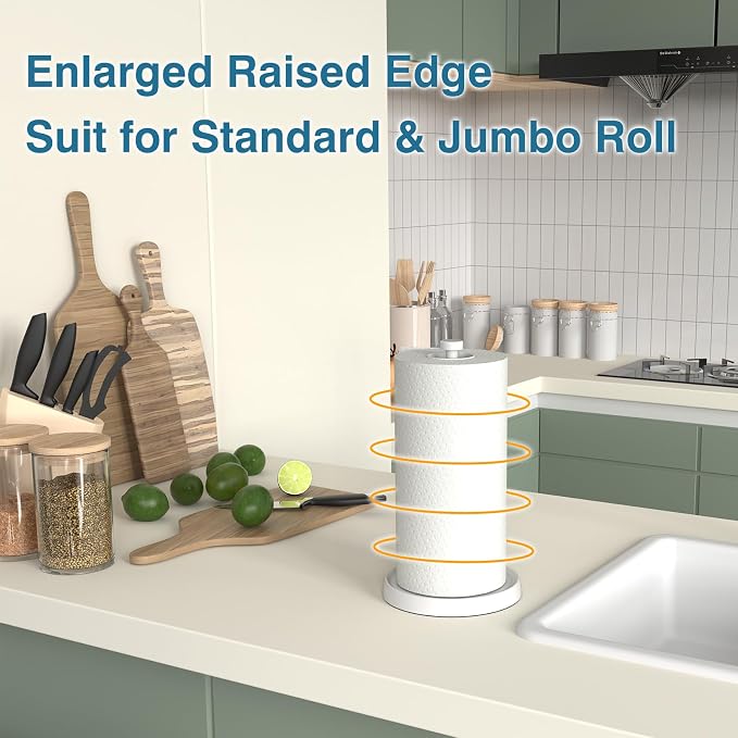 White Paper Towel Holder Countertop, Stainless Steel, Weighted Base, Paper - Image 2
