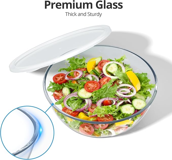 4.7 Qt Extra Large Glass Mixing Bowls Clear Glass Salad Cooking Bowls - Image 3