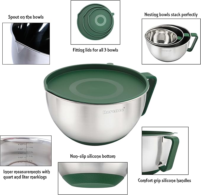 Rorence Mixing Bowls Set: Stainless Steel Non-Slip Bowls - Image 3