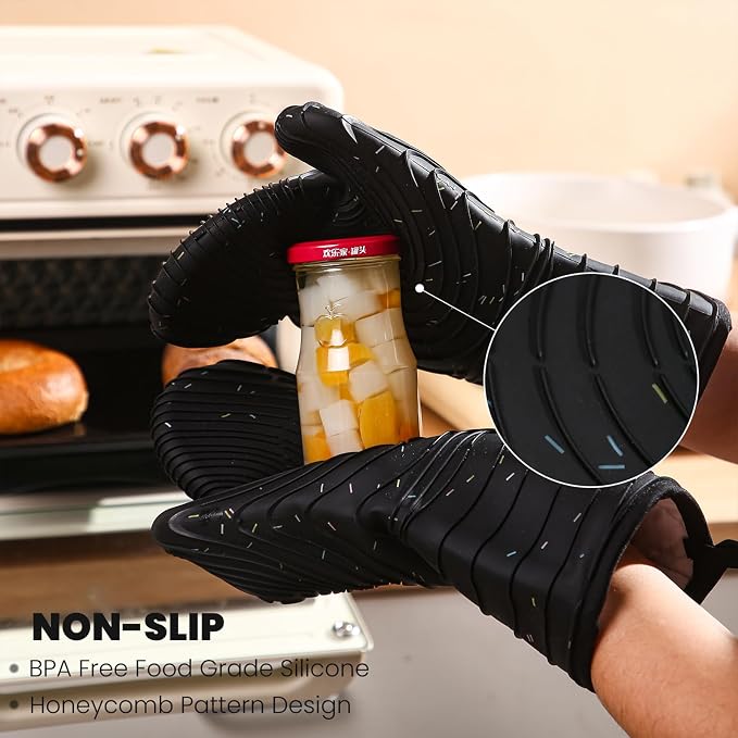 4 Pieces Oven and Pot Holders Mitts of Macaron Color Thickened Non-Slip - Image 7