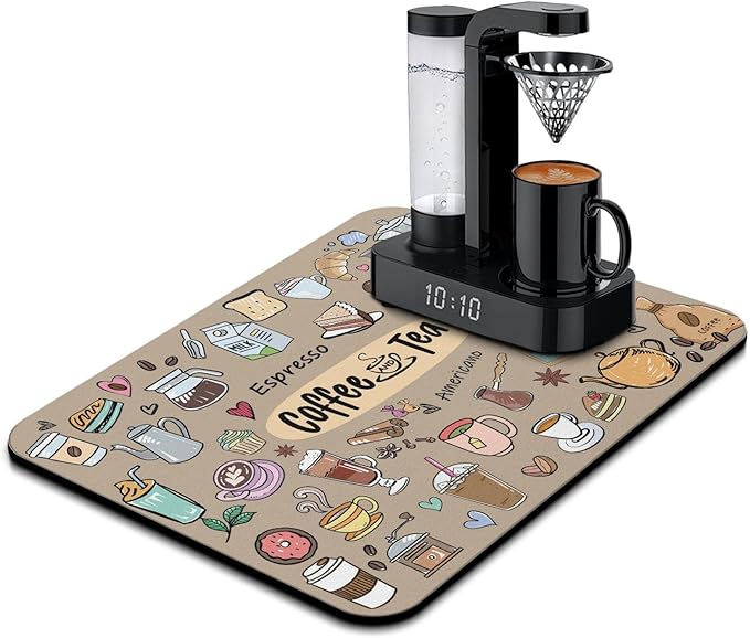 Fun Coffee Bar Mat 24inx18in, Absorbent Hide Stain Anti-Slip Accessories Fit by Kuyig+Home