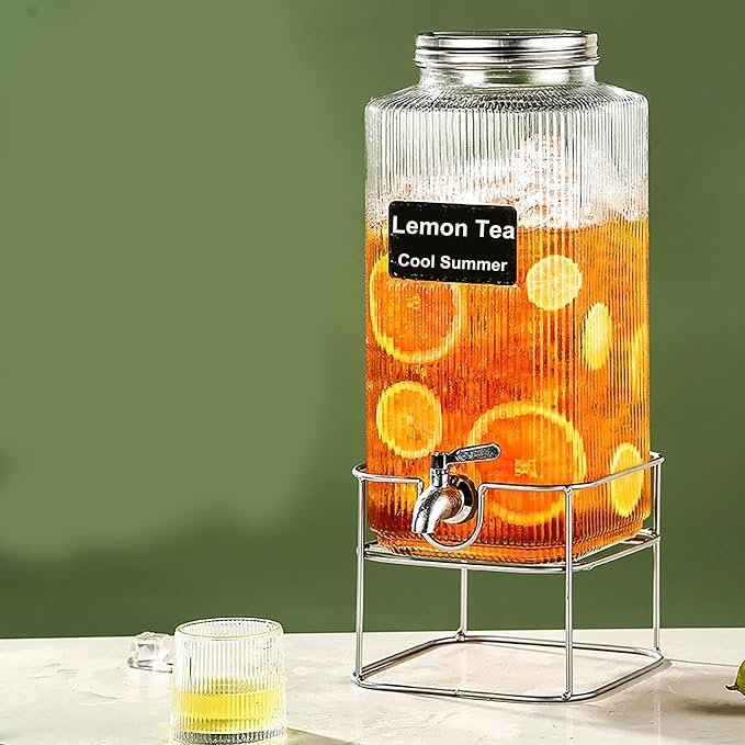 Lulonpon 6L Glass Drink Dispenser, Beverage Dispenser - Image 3