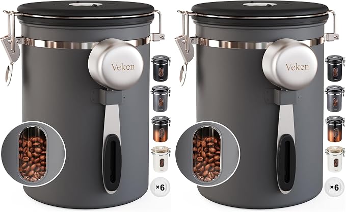 Veken Coffee Canister with Window, Airtight Stainless Steel Kitchen Food by Veken