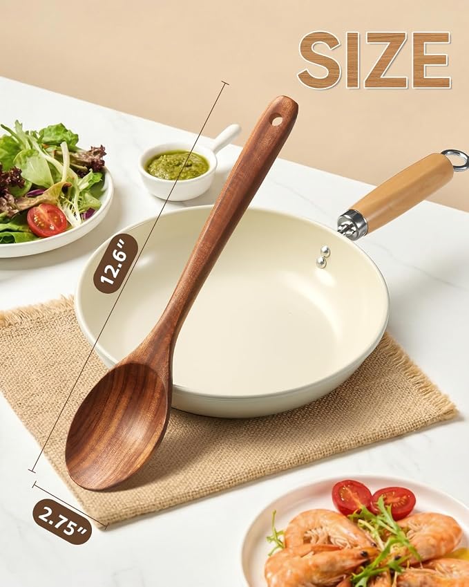 Wooden Cooking Spoons, Natural Teak Wood Spoons - Image 2