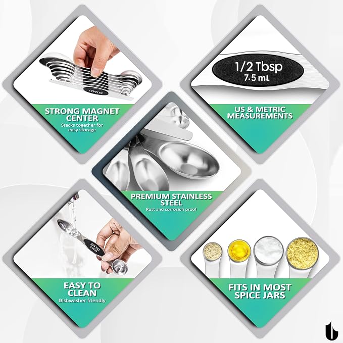 Urbanstrive 8 Pcs Upgraded Magnetic Measuring Spoons Set Stainless Steel Dual - Image 7