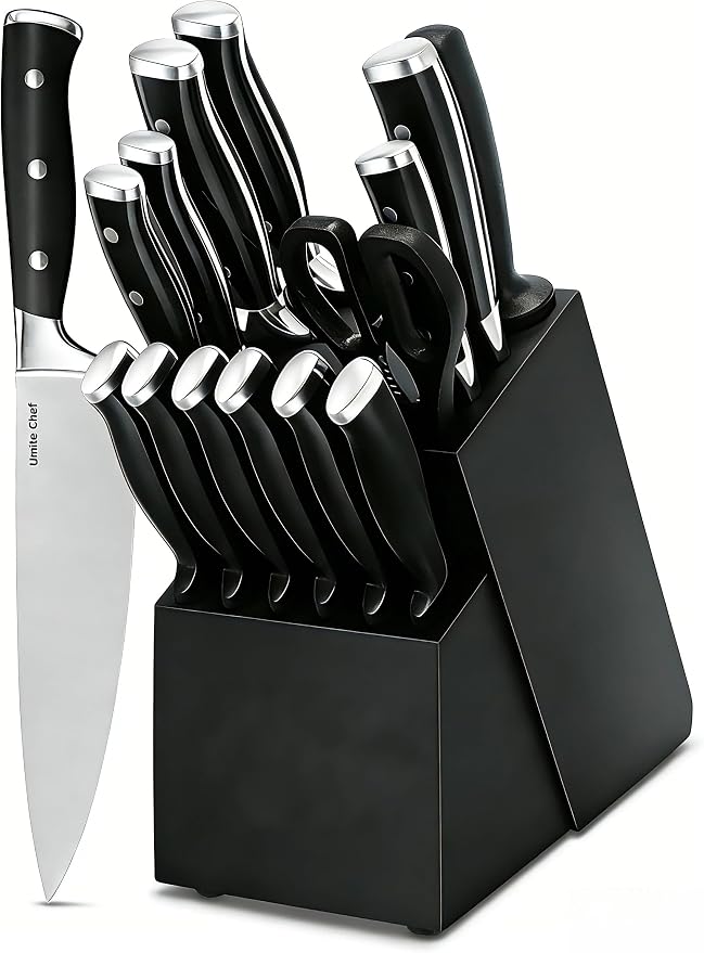 Knife Set, 15 Piece Premium Kitchen Knife Block Set, Razor-Sharp, High Carbon by UmiteChef