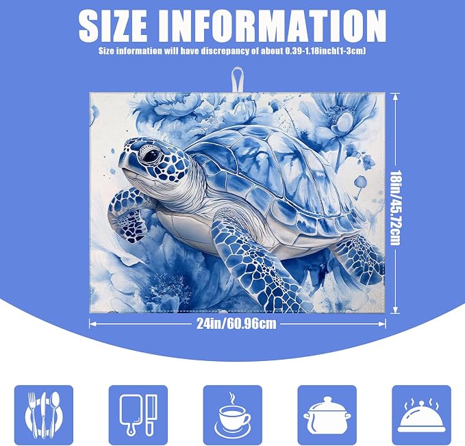 Watercolor Turtle Floral Dish Drying Mat - Image 2
