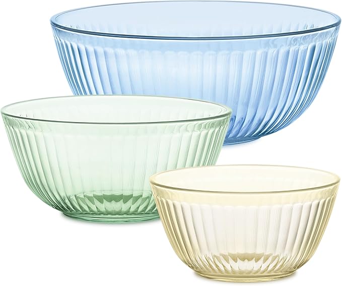 Pyrex Colors Tinted 3-PC, Unlidded Small/Medium/Large Glass Mixing Bowls by Pyrex