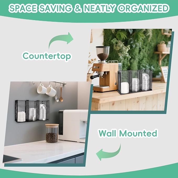 Wall Mount Coffee Cup Lid Holder Organizer 3 Compartments Coffee Cup Lid - Image 6