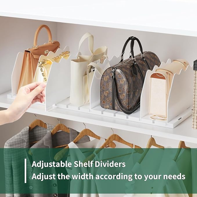 SPACEKEEPER Shelf Divider for Closet, 2 Pack Adjustable Purse Organizers - Image 4