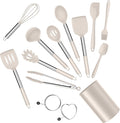 E-far Silicone Cooking Utensils Set, 14-Piece Khaki Kitchen Utensils Set by E-far
