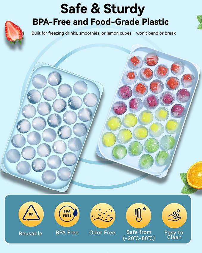 Ice Cube Trays with Lid and Bin, BPA-Free Mini 0.75 Inch Sphere Ice Molds - Image 2