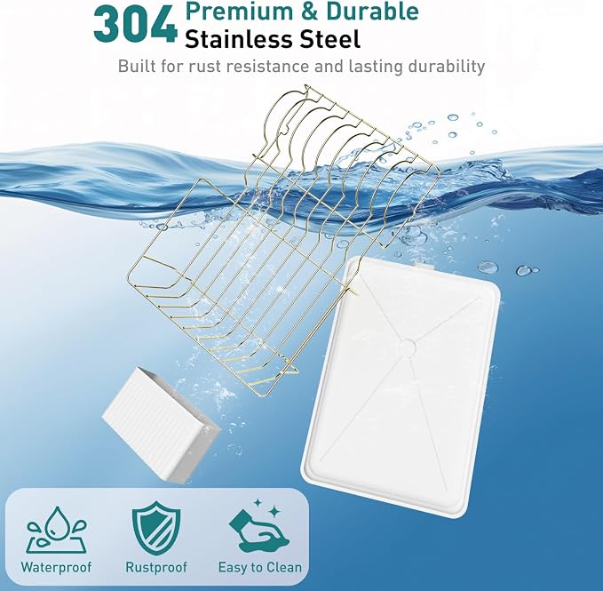 Buruis Dish Drying Rack for Kitchen Countertop, Large Capacity Gold Stainless - Image 7