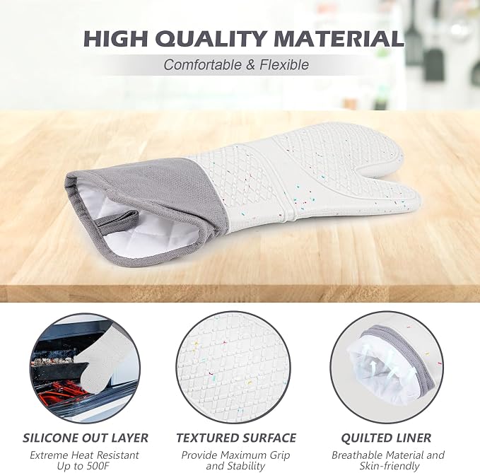 Extra Long Oven Mitts and Potholders 6Pcs Set, 500°F Heat Resistant Kitchen - Image 4