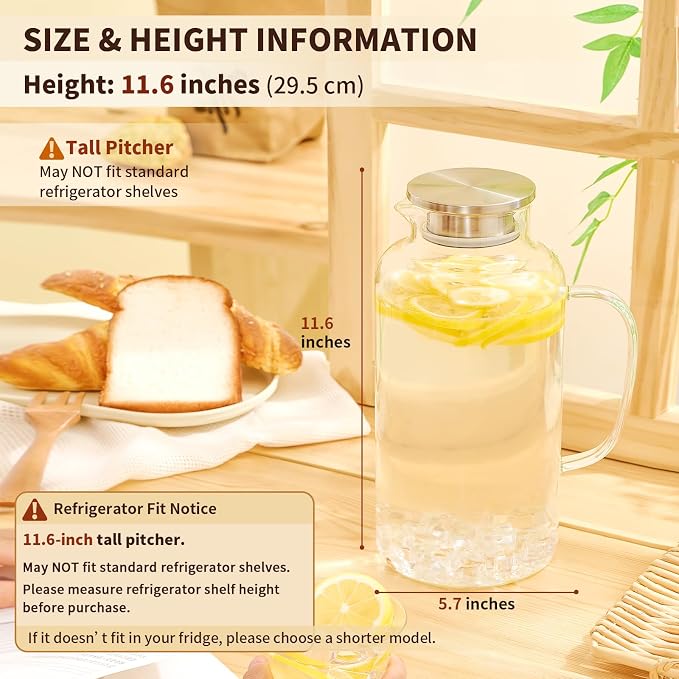 Hannadepot Glass Pitcher, 3.5L/118 oz Glass Water Pitcher - Image 2