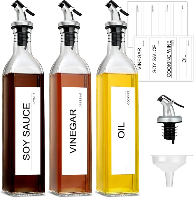 GMISUN Olive Oil Dispenser And Vinegar Bottle 3 Pack 17oz, by GMISUN