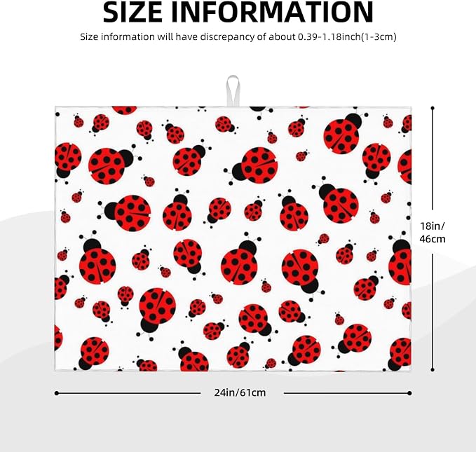 Red Ladybug Dish Drying Mat Cute Small Dots Fun Animal Themed Drying Rack Pad - Image 3