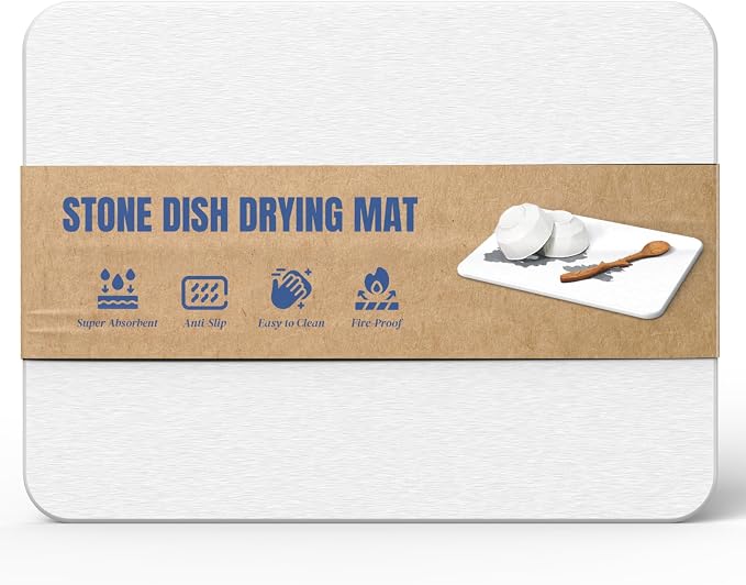 Quick Dry Stone Drying Mat for Kitchen Counter, Water-Absorbent Diatomaceous by PlentioLLC