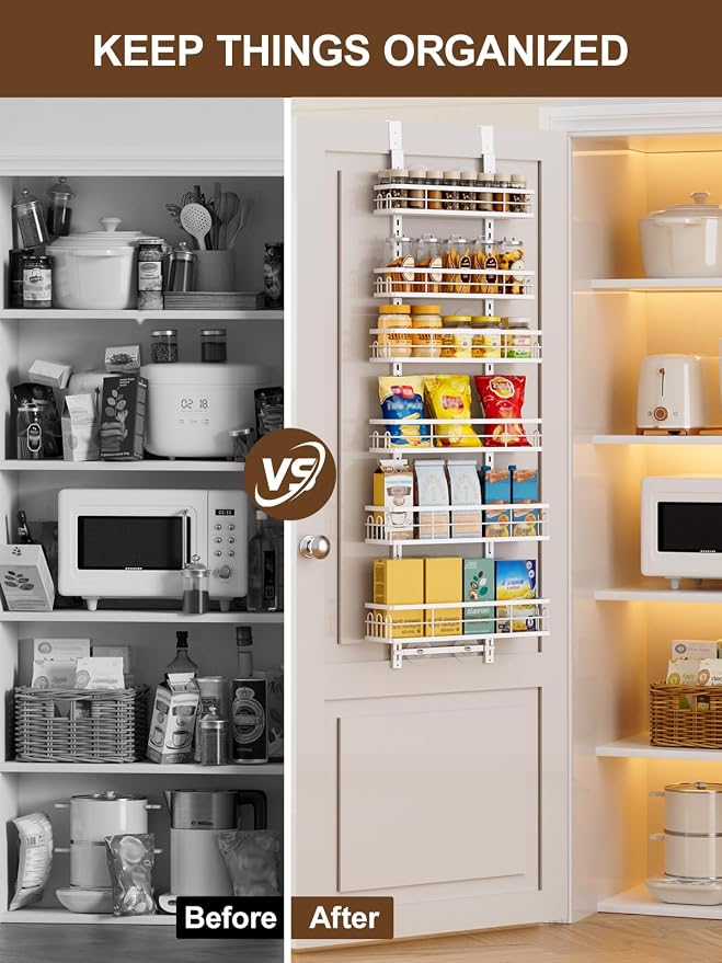 Delamu Over the Door Pantry Organizer, 6 Tier Pantry Door Organizer - Image 8