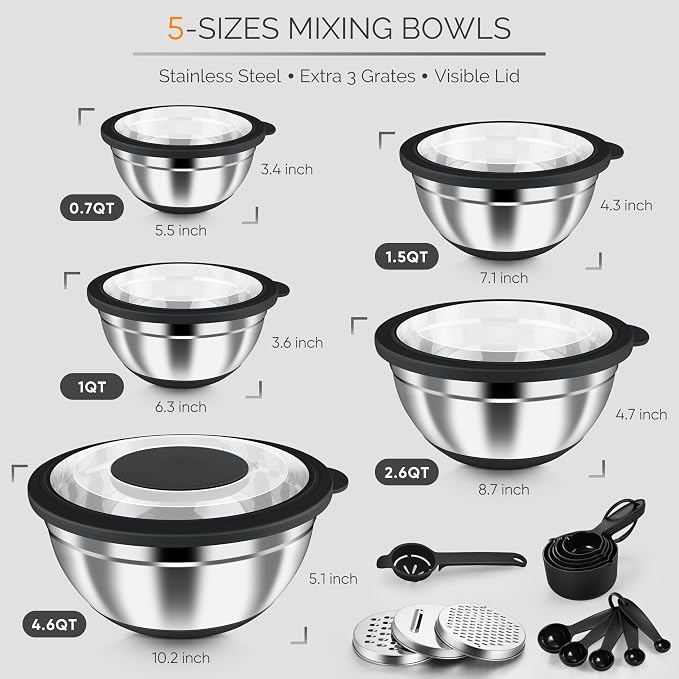 HaWare Mixing Bowls, 24-Piece Stainless Steel Salad Serving Bowl - Image 2