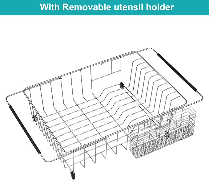 iPEGTOP Expandable Dish Drying Rack Over Sink, Rustproof Stainless Steel Basket - Image 8