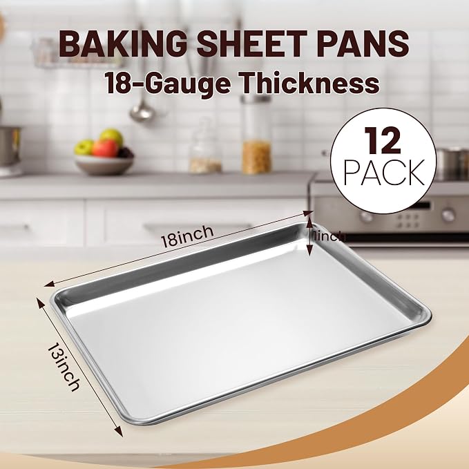BIEAMA 12 Pack Half Size Baking Sheet Pan Aluminum Commercial Pan - Image 2