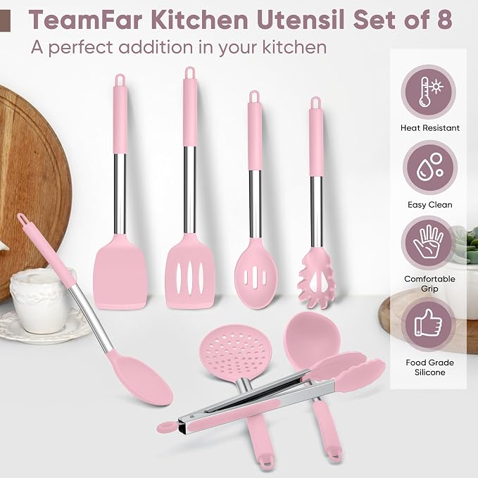 TeamFar Kitchen Utensils Set of 8, Silicone Utensils Kitchen Tools Set - Image 7