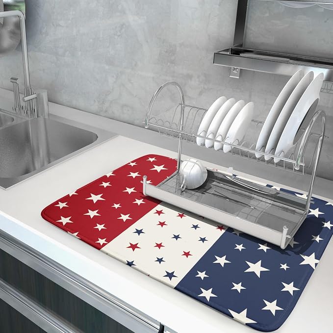 Blue Red White Star July of 4th Patriotic Dish Drying Mat - Image 5