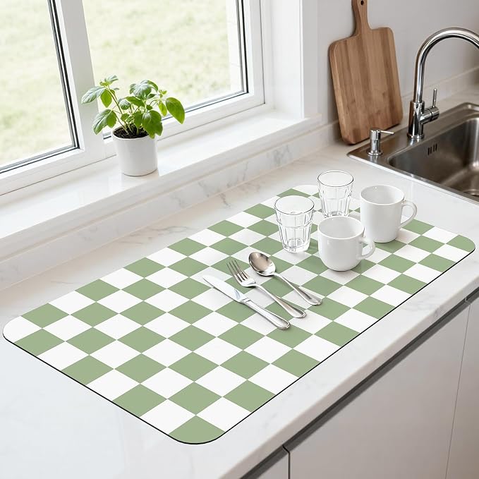 17" x 32" Checkered Dish Drying Mat by Unknown