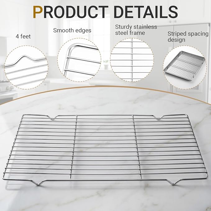 Lounsweer 2 Pack Cooling Racks, 10L x 18W x 1H Stainless Steel Wire Rack - Image 3