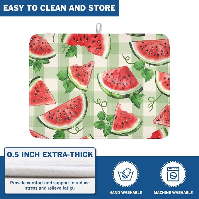 Summer Dish Drying Mat for Kitchen Counter Watercolor Watermelon Green Buffalo - Image 5