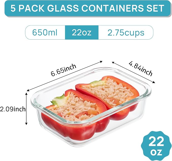 Vtopmart 5Pack 22oz Glass Storage Containers - Image 2