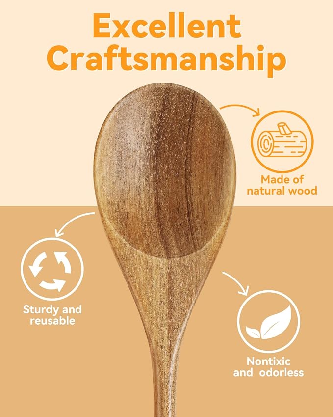 MORGLES Wooden Spoons, 12 Inches Wood Spoons - Image 5