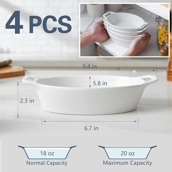ONEMORE Oval Au Gratin Baking Dish, 20 oz Small Casserole Dishes - Image 2
