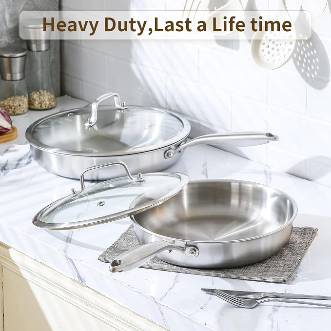 DELARLO Tri-Ply Stainless Steel Pan, 18/10 Frying Pan, Oven Safe Up to 600°F - Image 3