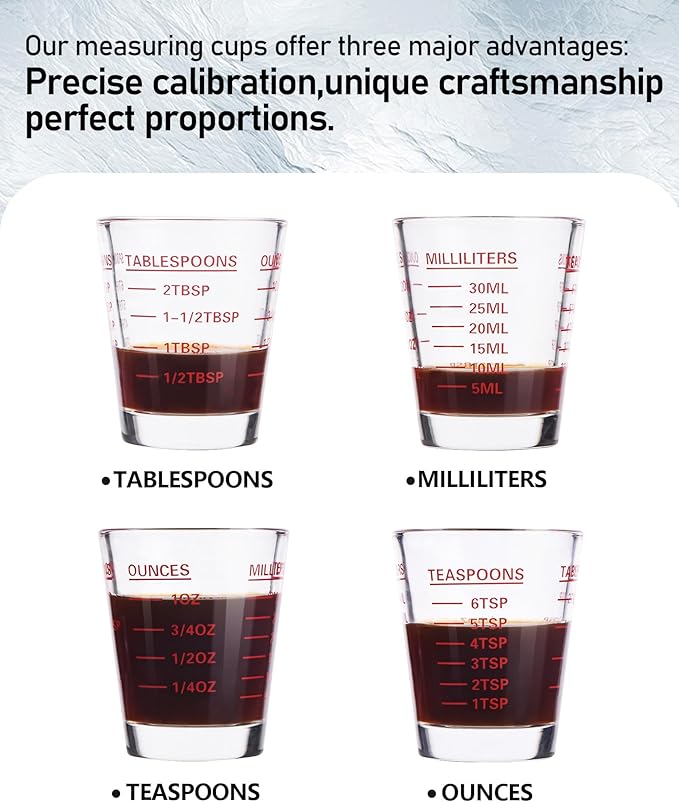 Shot Glasses Measuring Cup Set 2PACK Espresso Shot Glasses Liquid Heavy Glass - Image 3
