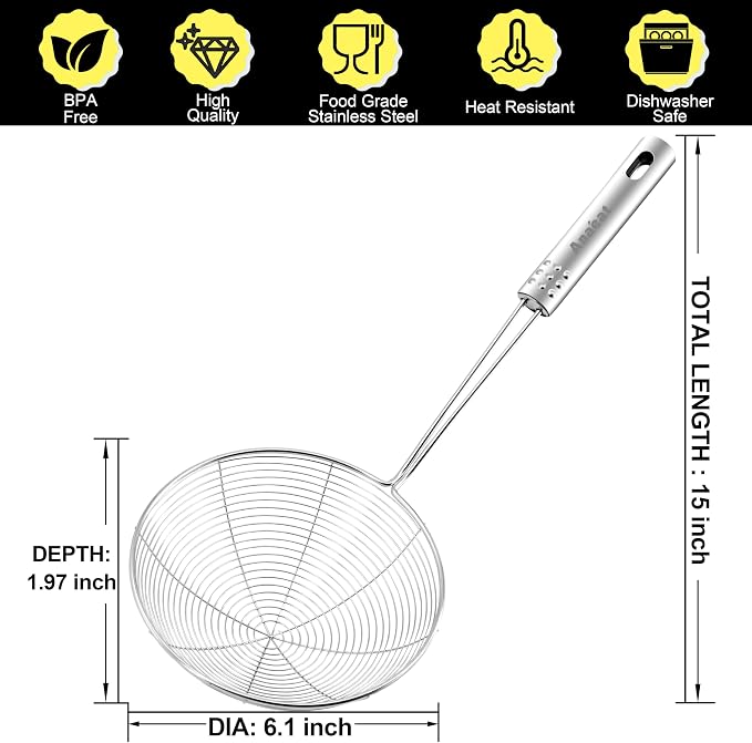 Anaeat 6.1" Stainless Steel Spider Skimmer, Professional Kitchen Pasta Strainer - Image 6
