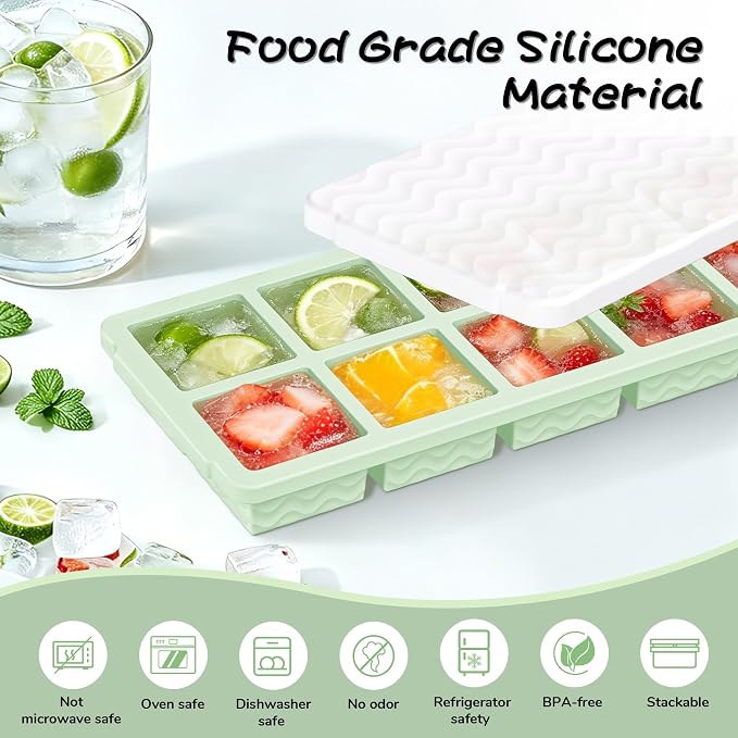 Doasuwish Ice Cube Trays with Lid, 3 Pack 10 Cubes 2 Tbsp. Silicone Ice Cube - Image 2